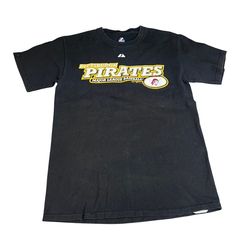 Majestic Pittsburgh Pirates MLB Graphic T-Shirt Black Mens M Logo Tee